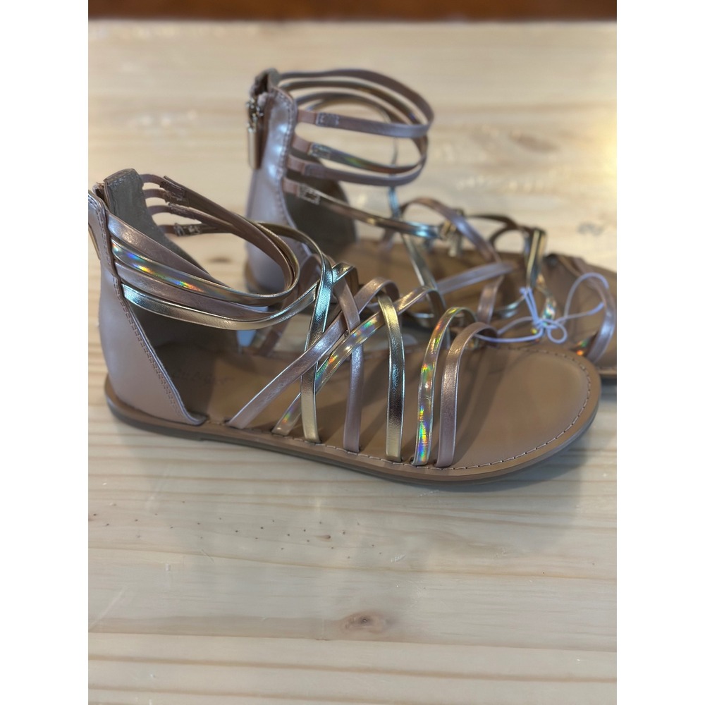 Cat & Jack Girls Rose Gold Iridescent Gladiator Sandals Size 4 NWT